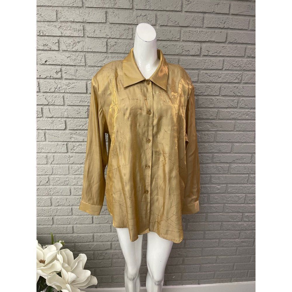 Fashion Bug Glitz Galore Golden Button-Down Shirt Size 22 / 24 NWT